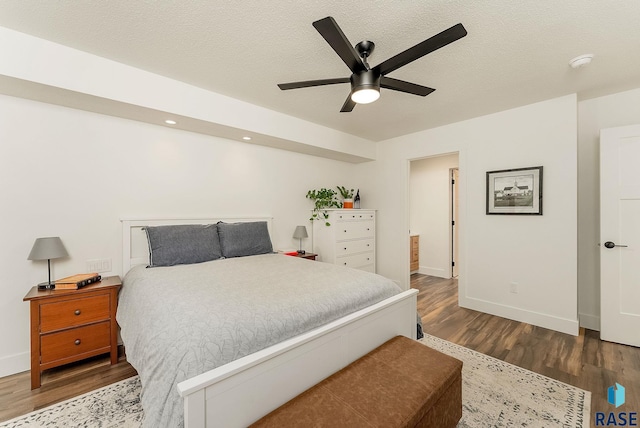 bedroom featuring recessed lighting, baseboards, a ceiling fan, and wood finished floors
