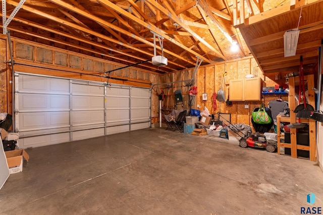 garage with a garage door opener