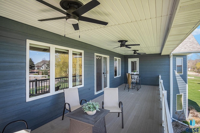 6601 Lenola Hts, Wentworth, SD 57075 - wooden terrace featuring visible vents and a ceiling fan