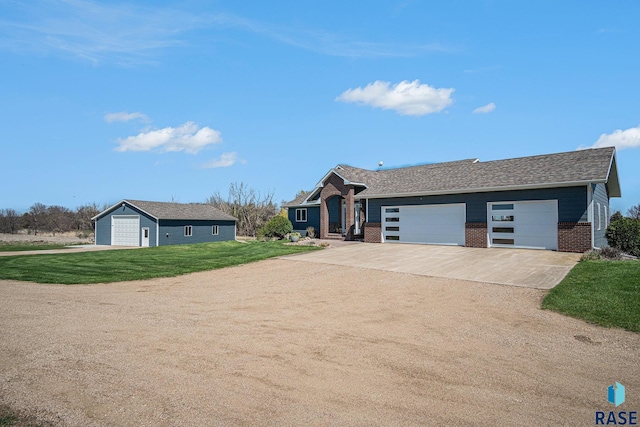 6601 Lenola Hts, Wentworth, SD 57075 - ranch-style house with a garage, a front lawn, brick siding, and driveway