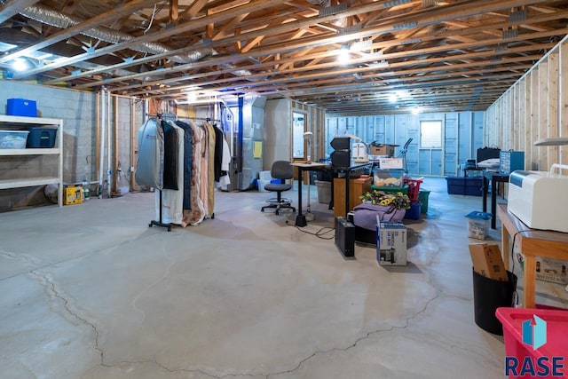 basement with heating unit