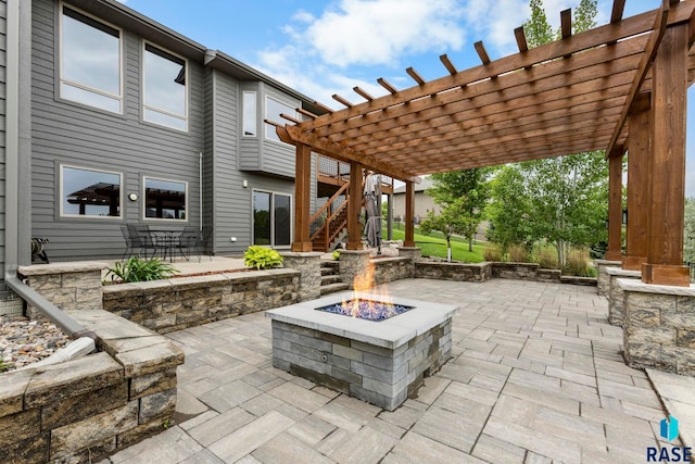 2708 W Bitterroot St, Sioux Falls, SD 57108 - view of patio / terrace with a fire pit, stairs, and a pergola