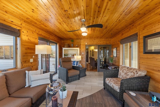 904 W Chicory Ln, Sioux Falls, SD 57108 - living area with plenty of natural light, wooden walls, ceiling fan, and wood ceiling
