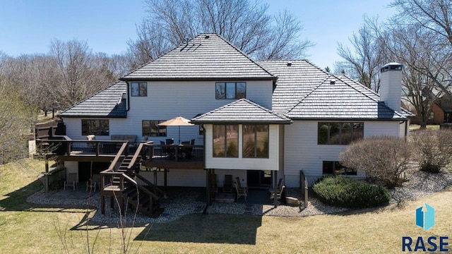 904 W Chicory Ln, Sioux Falls, SD 57108 - rear view of property with a deck, a yard, stairs, and a chimney