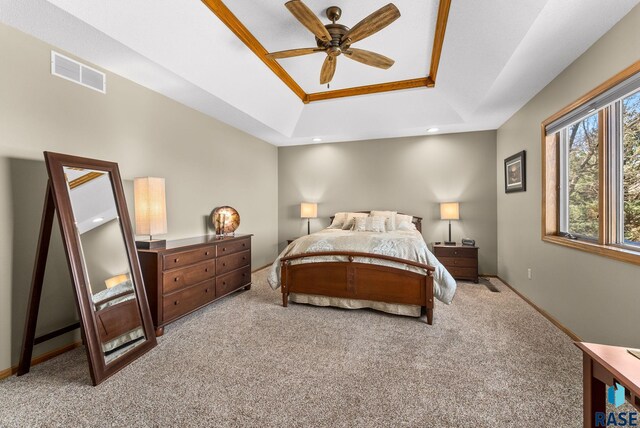 904 W Chicory Ln, Sioux Falls, SD 57108 - carpeted bedroom with a raised ceiling, baseboards, ceiling fan, and recessed lighting