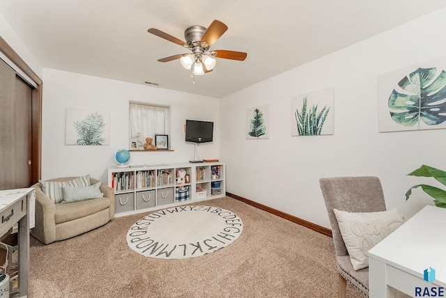 615 Marsha Cir, Tea, SD 57064 - sitting room with carpet flooring, a ceiling fan, and baseboards