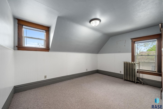 1420 W 10th St, Sioux Falls, SD 57104 - bonus room with radiator, carpet, lofted ceiling, and a wainscoted wall