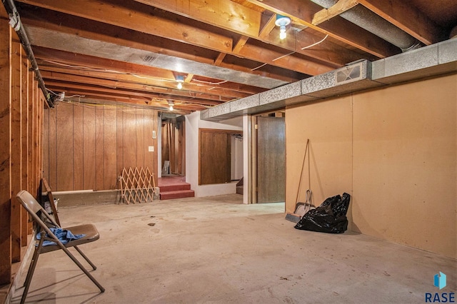 view of unfinished basement