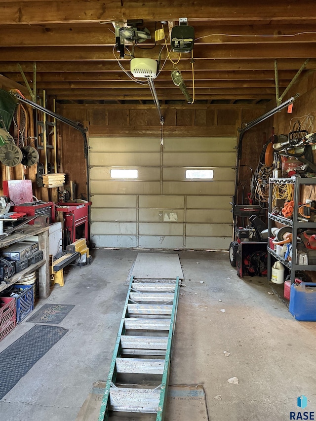 garage with a garage door opener