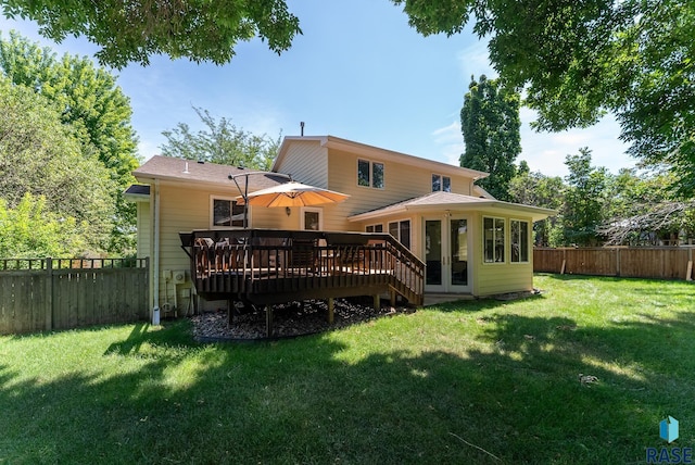 rear view of property with a deck and french doors