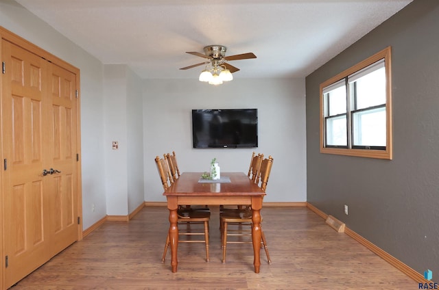 47743 233a St, Egan, SD 57024 - dining space with light wood finished floors, a ceiling fan, and baseboards