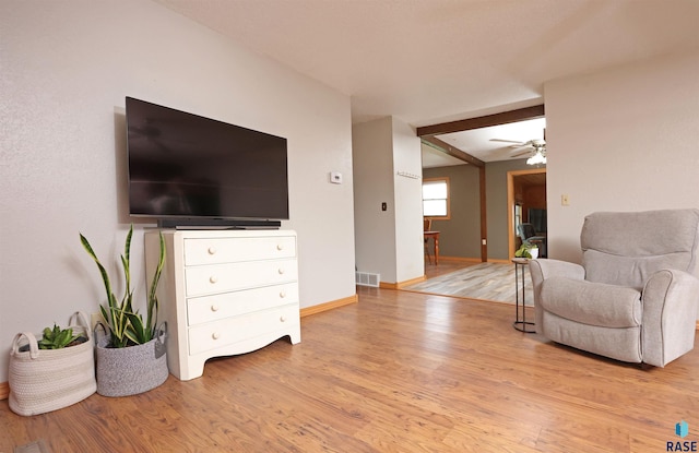47743 233a St, Egan, SD 57024 - living room featuring light wood-type flooring, baseboards, and a ceiling fan