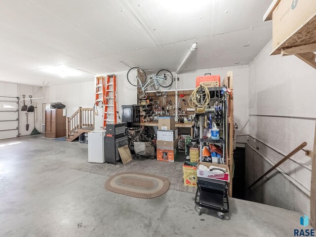 garage featuring a workshop area