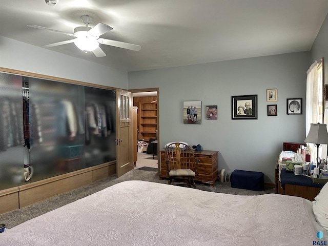bedroom featuring carpet and ceiling fan