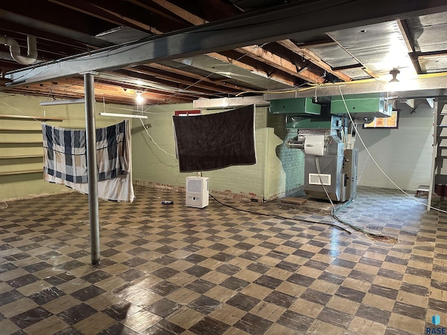 basement with tile patterned floors
