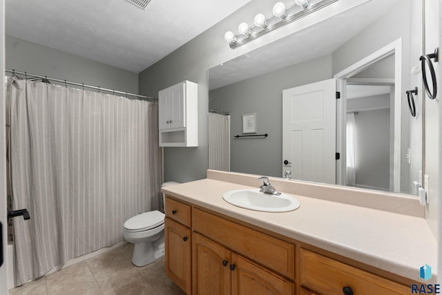 bathroom with tile patterned flooring, toilet, and vanity