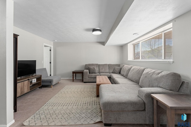 living area featuring carpet and baseboards