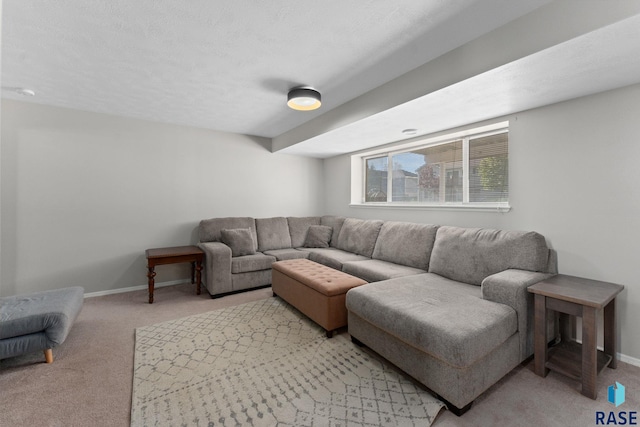 living room with light colored carpet and baseboards