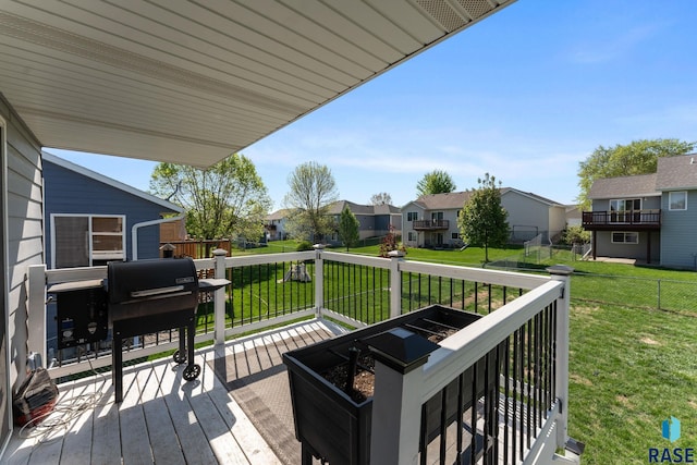 deck with a residential view