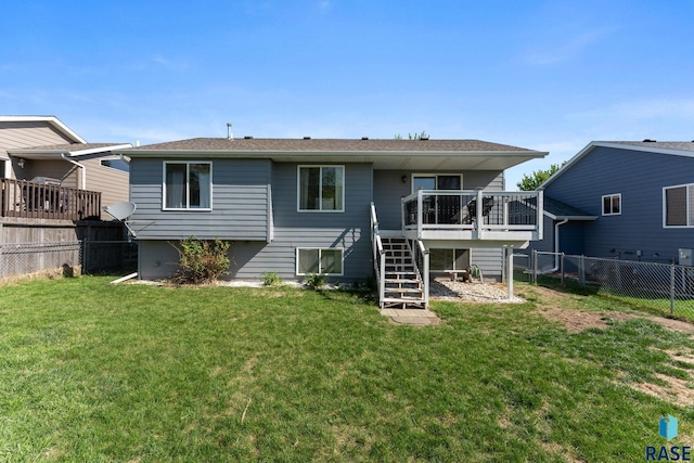 back of house with stairway and a wooden deck