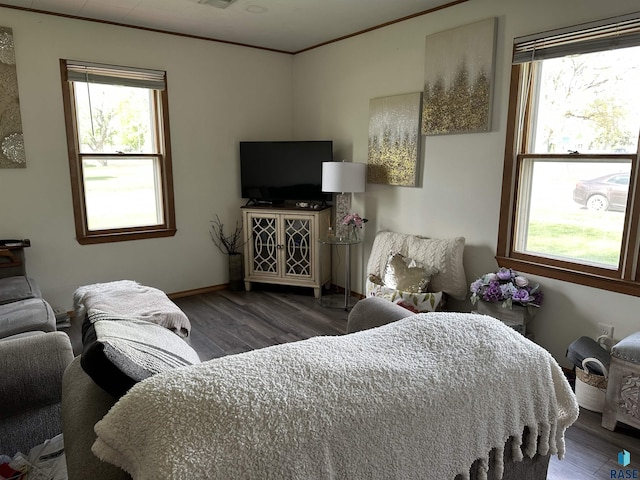 531 N Adams St, Salem, SD 57058 - bedroom with wood finished floors, crown molding, and baseboards