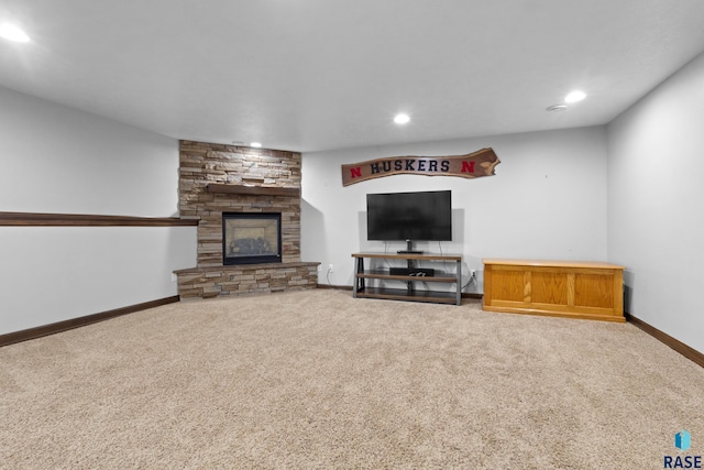 2300 Carson Cir, Tea, SD 57064 - living room featuring carpet flooring, a fireplace, recessed lighting, and baseboards
