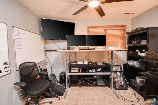 4600 S Harrington Ave, Sioux Falls, SD 57103 - home office with carpet, ceiling fan, and a textured ceiling