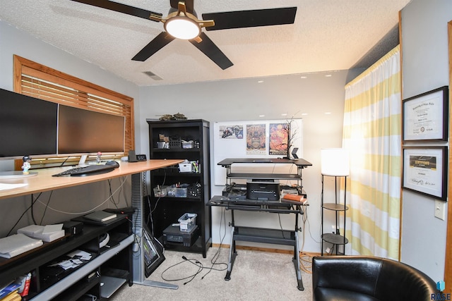 4600 S Harrington Ave, Sioux Falls, SD 57103 - home office with a textured ceiling, carpet floors, and a ceiling fan