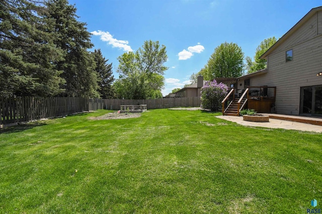 4600 S Harrington Ave, Sioux Falls, SD 57103 - view of yard with a wooden deck, stairway, and a patio