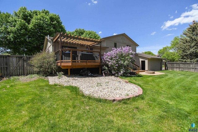 4600 S Harrington Ave, Sioux Falls, SD 57103 - rear view of property featuring a wooden deck, a pergola, and a fire pit