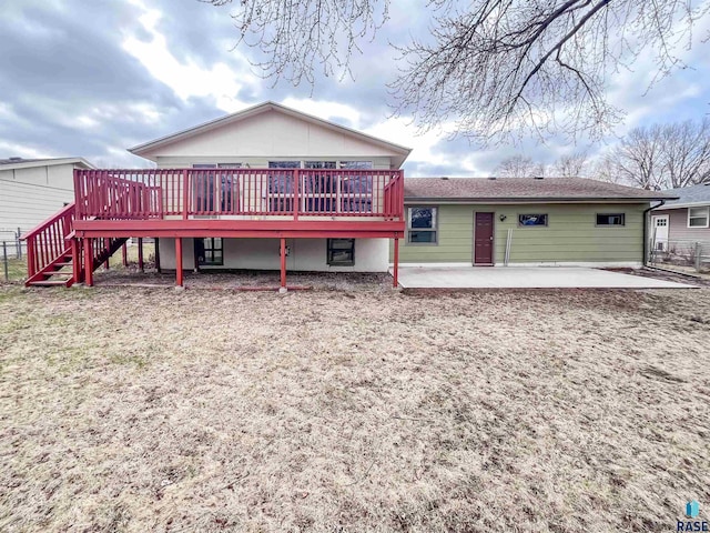 120 S Yellowstone Dr, Brandon, SD 57005 - rear view of property with a patio, a deck, stairs, and fence