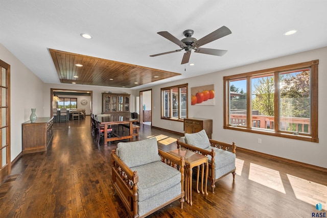 48190 265th St, Brandon, SD 57005 - living area featuring wood finished floors, ceiling fan, recessed lighting, and baseboards