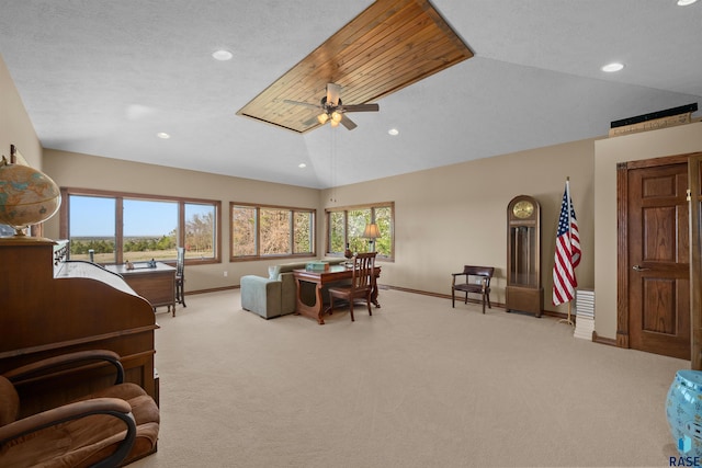 48190 265th St, Brandon, SD 57005 - carpeted dining room with a ceiling fan, baseboards, recessed lighting, plenty of natural light, and vaulted ceiling