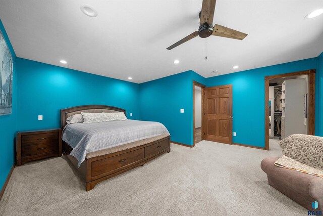48190 265th St, Brandon, SD 57005 - bedroom with carpet, a ceiling fan, recessed lighting, a spacious closet, and baseboards