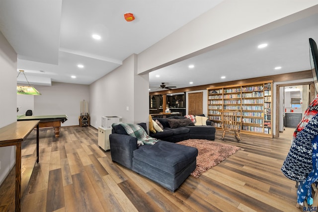 48190 265th St, Brandon, SD 57005 - living area with wood finished floors, billiards, recessed lighting, and ceiling fan