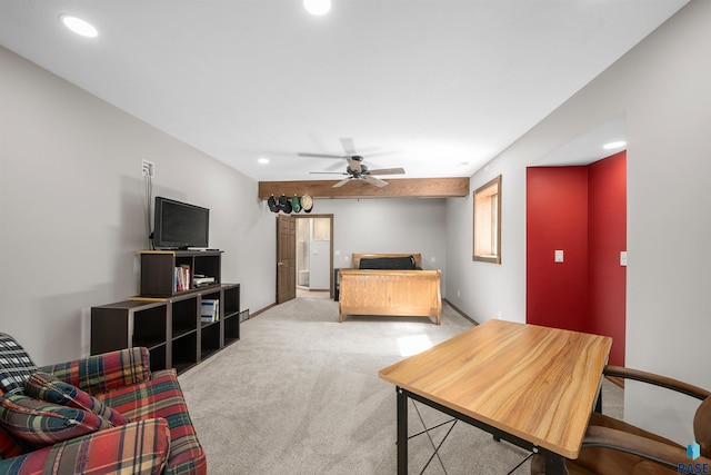 48190 265th St, Brandon, SD 57005 - living area featuring light colored carpet, recessed lighting, and a ceiling fan