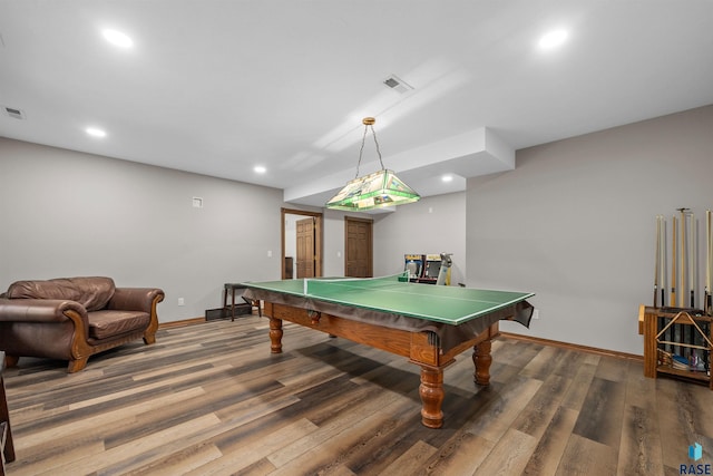 48190 265th St, Brandon, SD 57005 - rec room with wood finished floors, baseboards, recessed lighting, and billiards