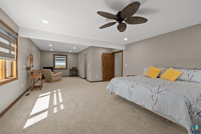 48190 265th St, Brandon, SD 57005 - bedroom with baseboards, carpet, recessed lighting, and a ceiling fan