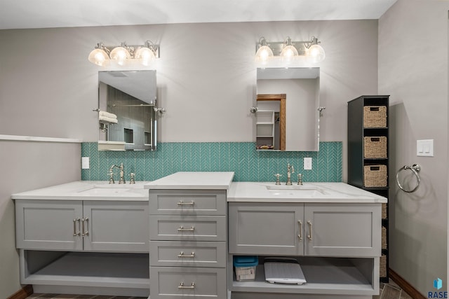 48190 265th St, Brandon, SD 57005 - full bath with two vanities, tasteful backsplash, and a shower