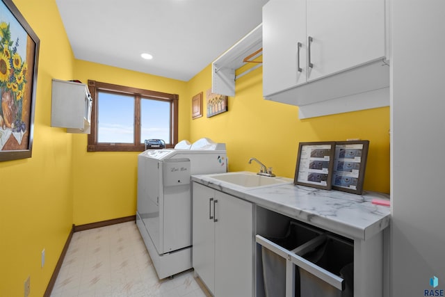 48190 265th St, Brandon, SD 57005 - laundry area featuring cabinet space, washer and clothes dryer, light flooring, baseboards, and recessed lighting