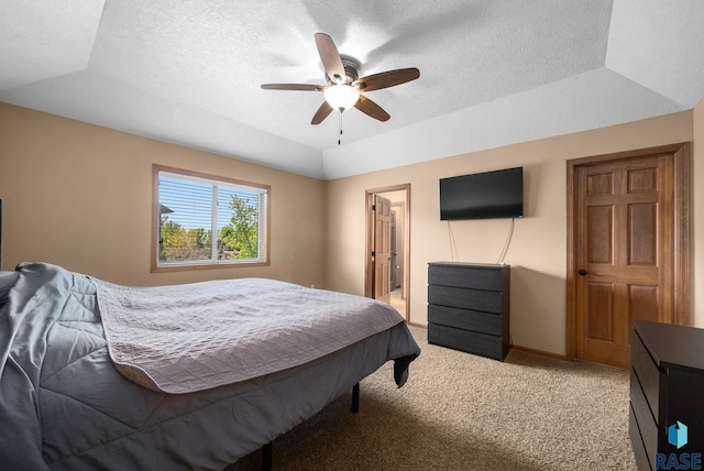 2305 N Ivy Rd, Tea, SD 57064 - bedroom featuring light colored carpet, a textured ceiling, a raised ceiling, a ceiling fan, and baseboards