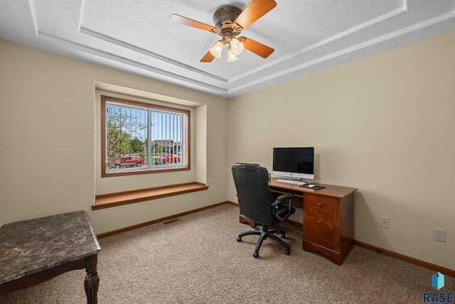 2305 N Ivy Rd, Tea, SD 57064 - office featuring a raised ceiling, carpet floors, a ceiling fan, and baseboards