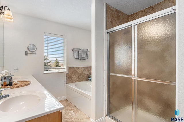 46370 237th St, Wentworth, SD 57075 - full bath with a stall shower, a bath, tile patterned flooring, and double vanity