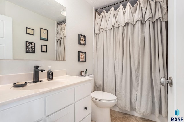 46370 237th St, Wentworth, SD 57075 - full bath with toilet, vanity, curtained shower, and tile patterned floors
