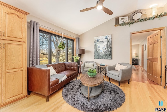 408 N Oak Ridge Rd, Brandon, SD 57005 - living room with light wood-style floors, vaulted ceiling, and ceiling fan