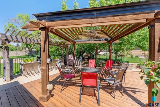 408 N Oak Ridge Rd, Brandon, SD 57005 - wooden deck with fence, a pergola, outdoor dining space, and a gazebo
