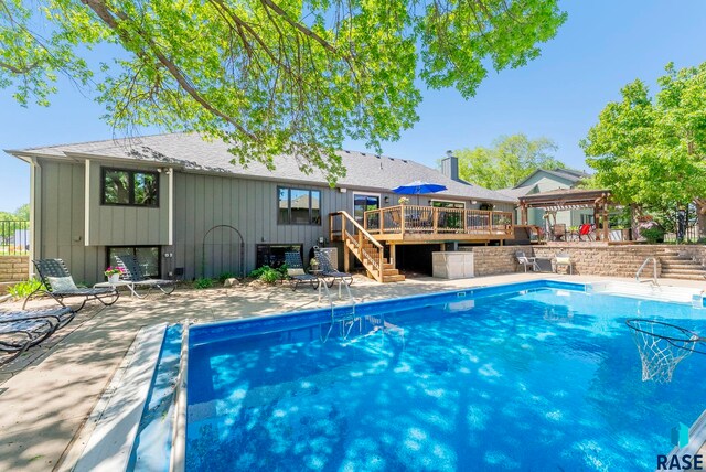 408 N Oak Ridge Rd, Brandon, SD 57005 - swimming pool featuring stairway, a deck, a gazebo, and a patio area