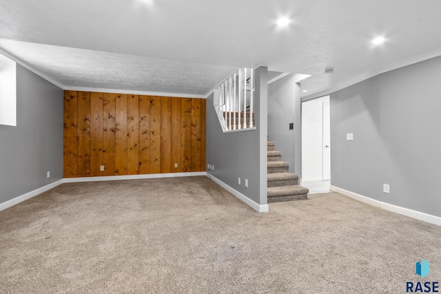 705 E 21st St, Sioux Falls, SD 57105 - finished below grade area featuring baseboards, stairs, carpet floors, recessed lighting, and crown molding