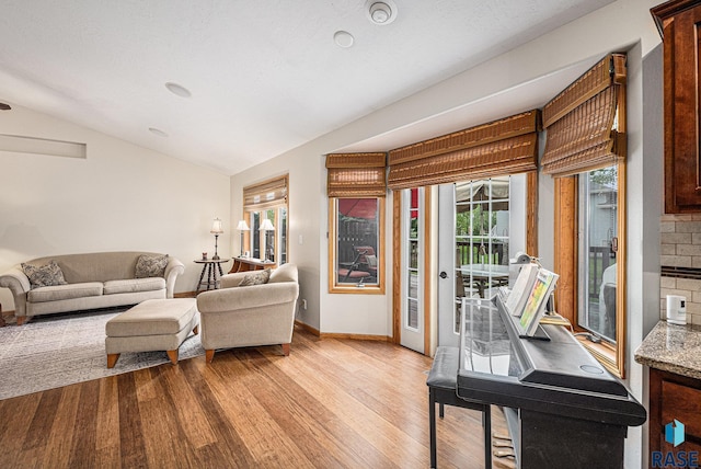 711 Britz Dr, Luverne, MN 56156 - living room with wood finished floors, lofted ceiling, and baseboards