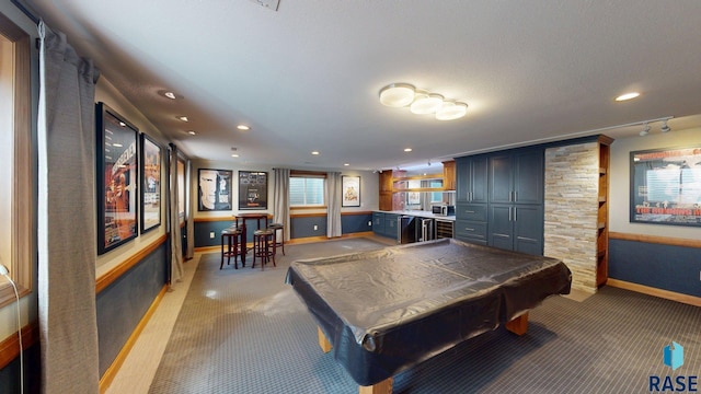 851 Regency Ct, Brookings, SD 57006 - playroom with light colored carpet, baseboards, pool table, and recessed lighting